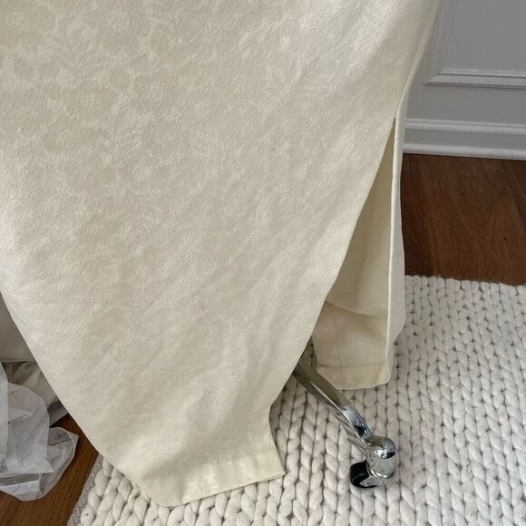 Vintage 70s Off White Cream Maxi Dress Point Collar Blazer Floral Jaquard - Picture 5 of 13